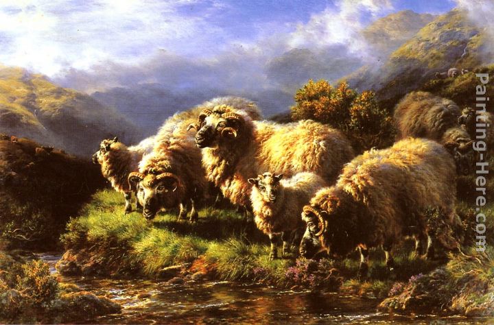 Morning sheep grazing in a Highland Landscape painting - William Watson Morning sheep grazing in a Highland Landscape art painting